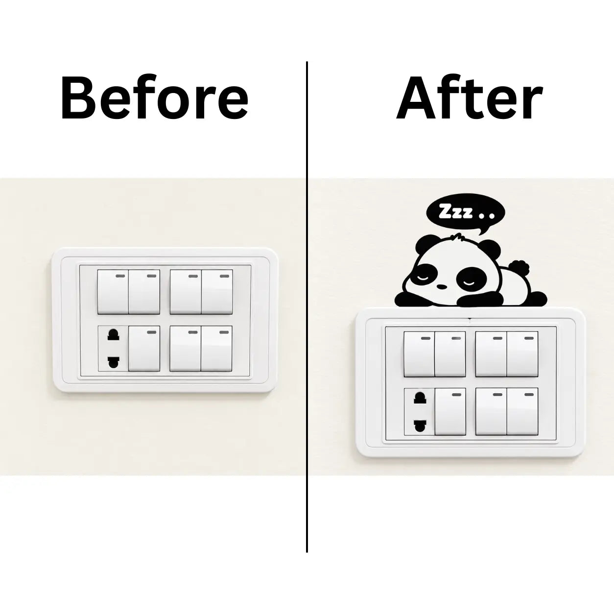 🐼 Sleeping Panda Switch Sticker (Pack of 4) | Waterproof Premium Vinyl | Fits Standard Switch Boards
