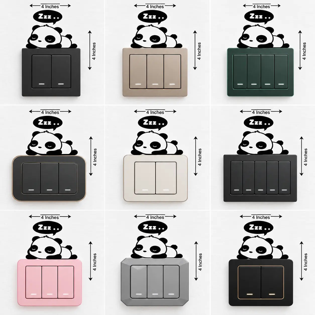 🐼 Sleeping Panda Switch Sticker (Pack of 4) | Waterproof Premium Vinyl | Fits Standard Switch Boards